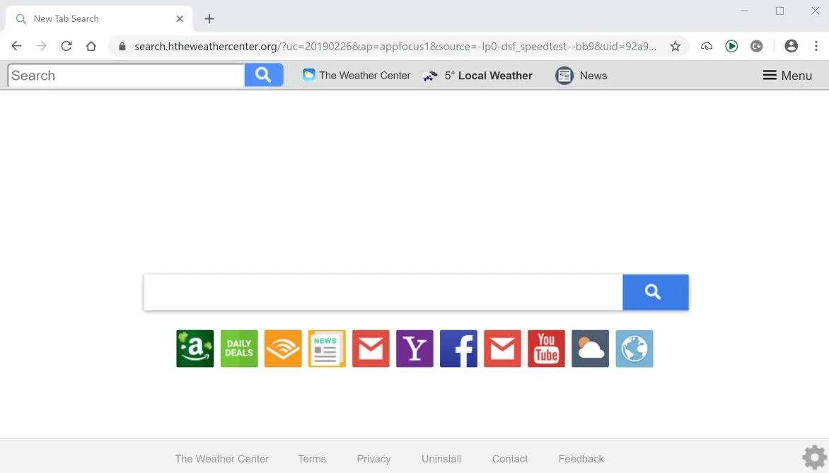 How to remove The Weather Center redirect (Virus Removal Guide) 1 Image: Google Chrome is redirected to the The Weather Center New Tab Search