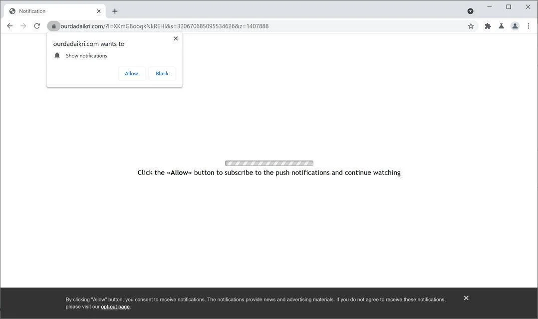 Image: Chrome browser is redirected to Ourdadaikri.com