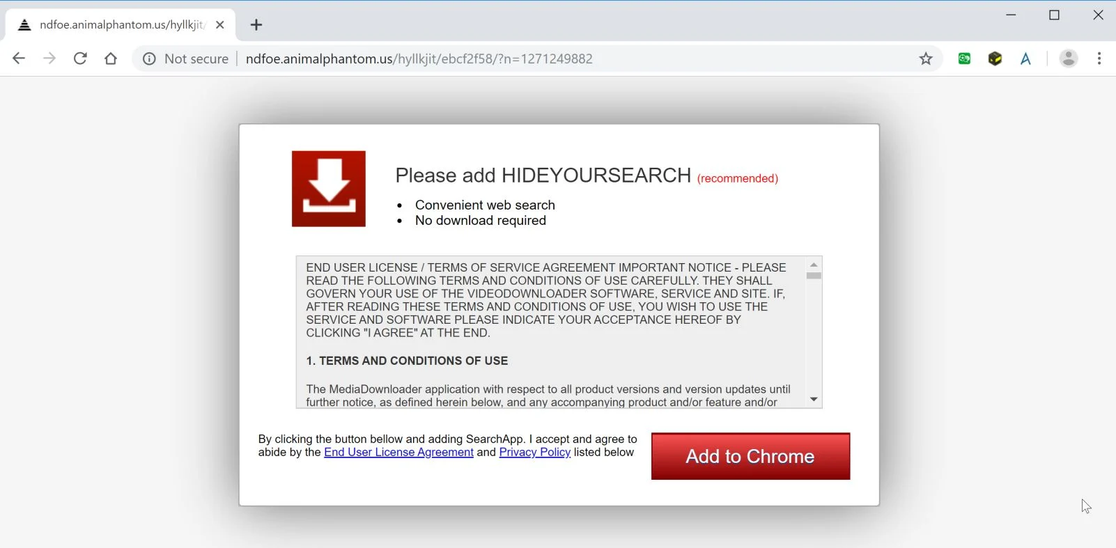  Image: Chrome browser is redirected to ndfoe.animalphantom.us