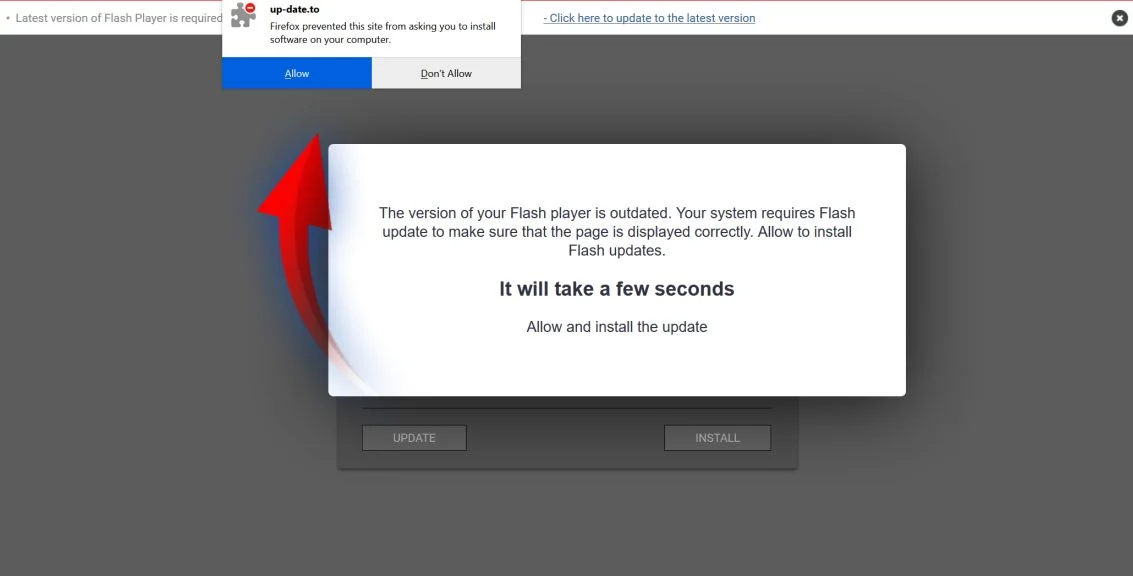 Image: Firefox browser is redirected to Up-date.to
