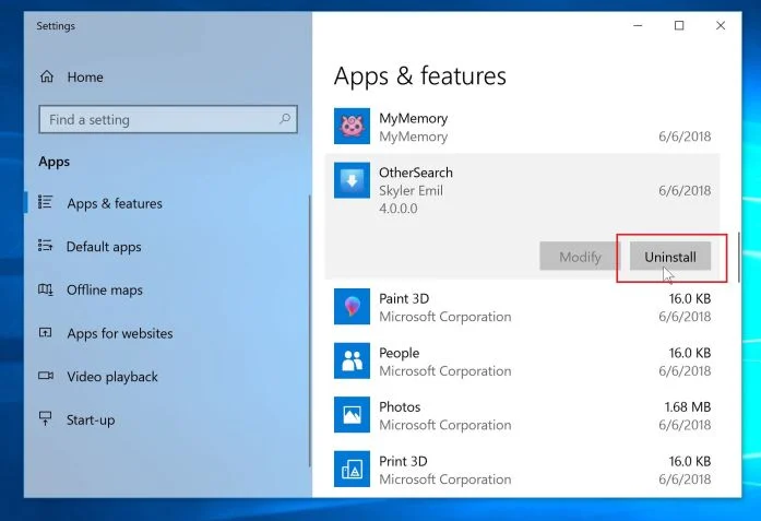 Click on the malicious program than click on the Uninstall button Click on the malicious program than click on the Uninstall button - Windows 10