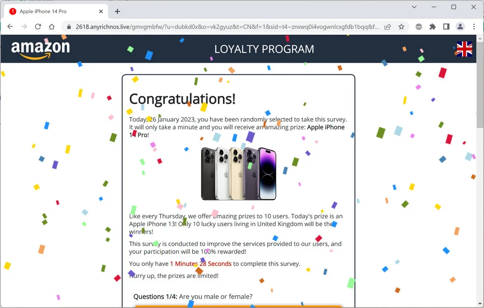 Image: Anyrichnos.live Survey Scam