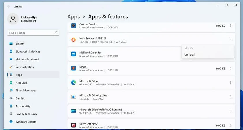 Uninstall malicious program from Windows 11