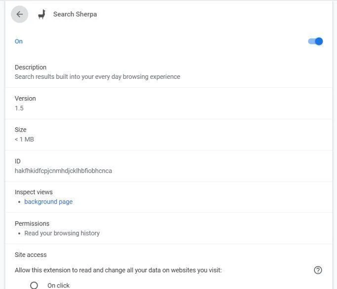 Image: Chrome browser is redirected to Search Sherpa