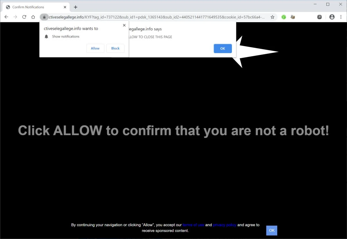 How to remove Ctiveselegallege.info pop-up ads (Virus Removal Guide) 1 Image: Chrome browser is redirected to Ctiveselegallege.info