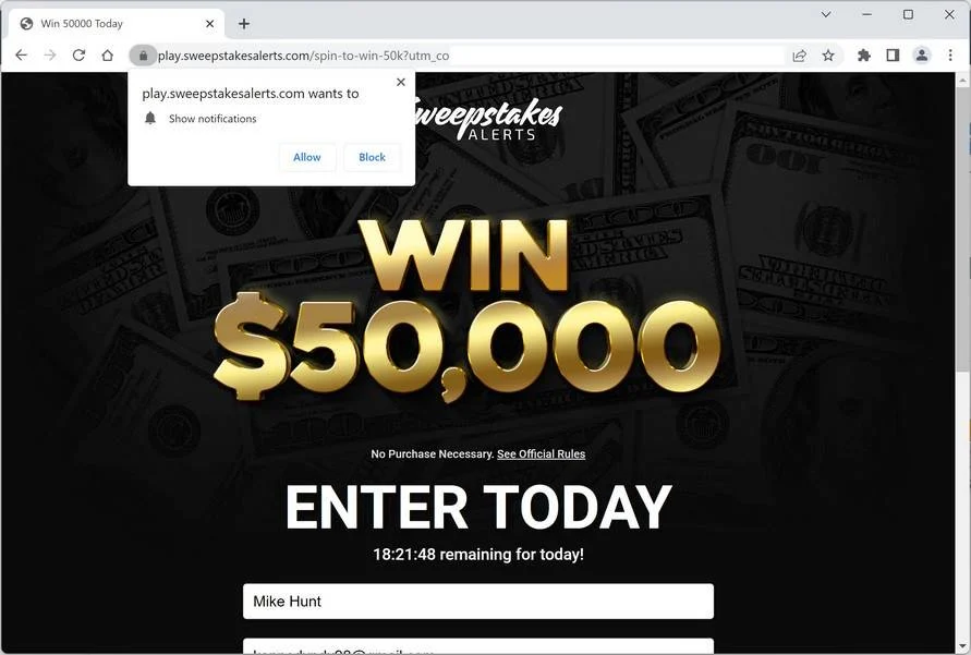 Remove Sweepstakesalerts.com Ads (Virus Removal Guide) 1 Image: Sweepstakesalerts.com Ads