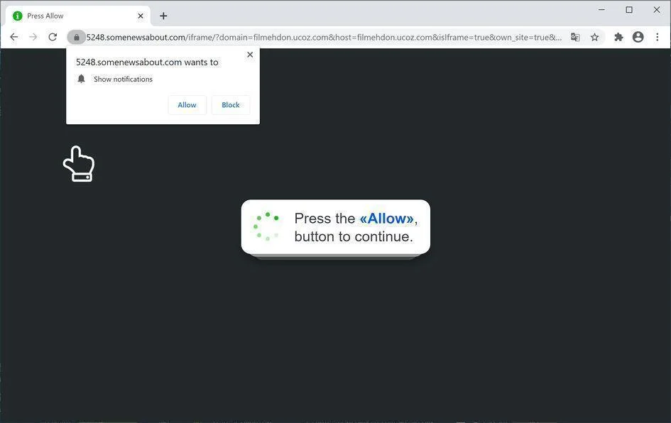 Image: Chrome browser is redirected to Somenewsabout.com