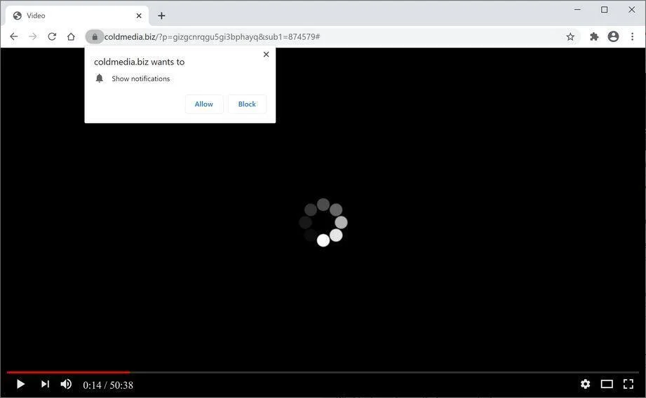 Image: Chrome browser is redirected to Coldmedia.biz