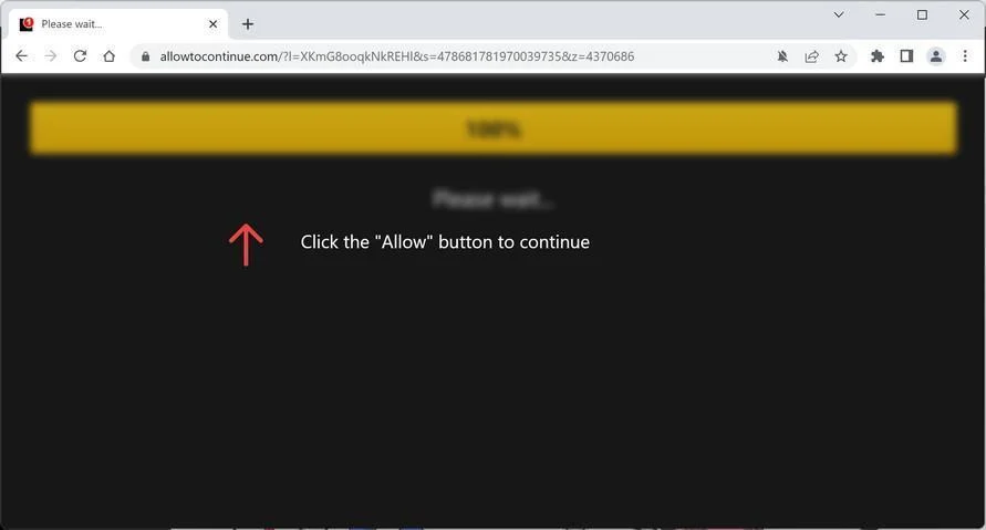 Remove Allowtocontinue.com Pop-up Ads (Virus Removal Guide) 1 Image: Chrome browser is redirected to Allowtocontinue.com