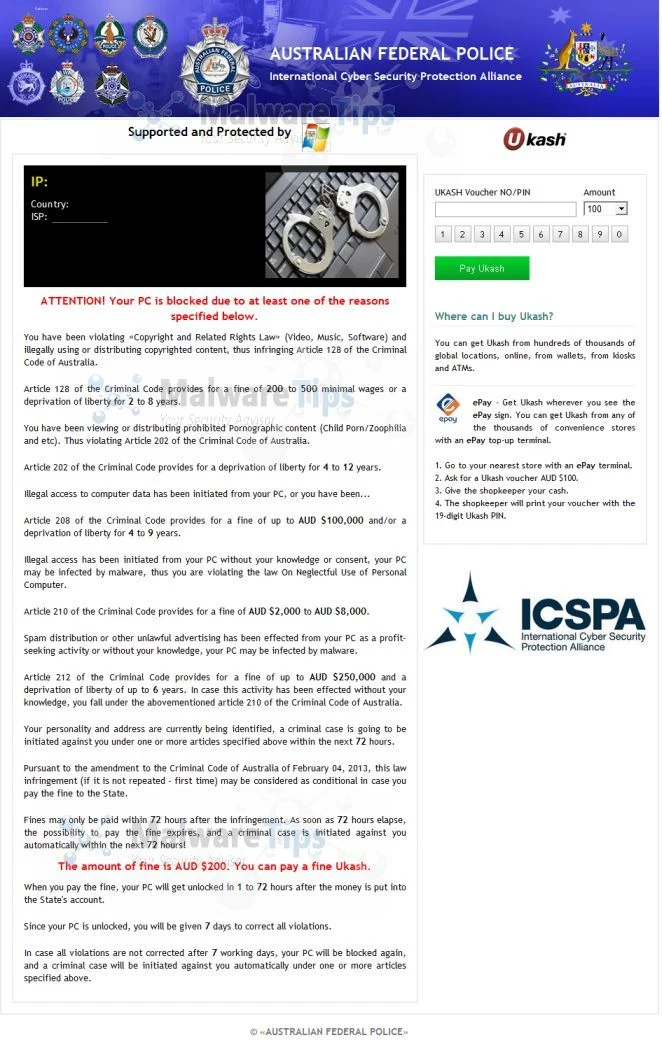 International Cyber Security Protection Alliance AFP scam