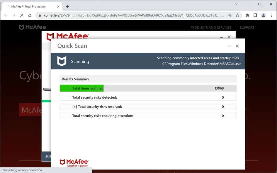 Image: Chrome browser is redirected to Komet.live