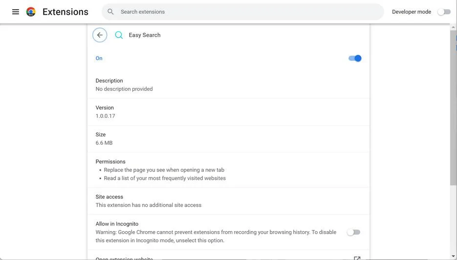 Image: Easy Search new tab page