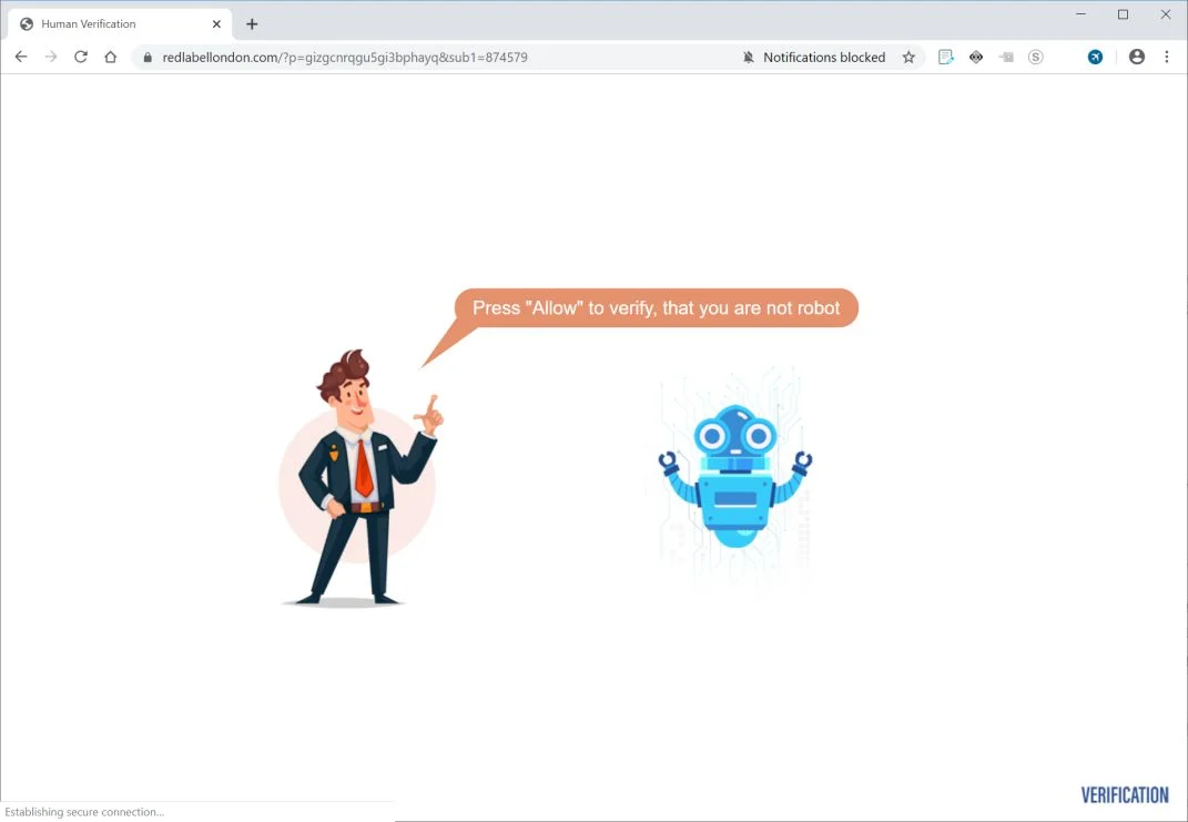 Image: Chrome browser is redirected to Redlabellondon.com