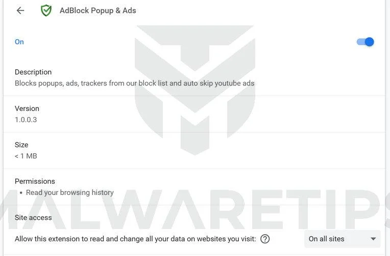 Image: AdBlock Popup & Ads browser extension