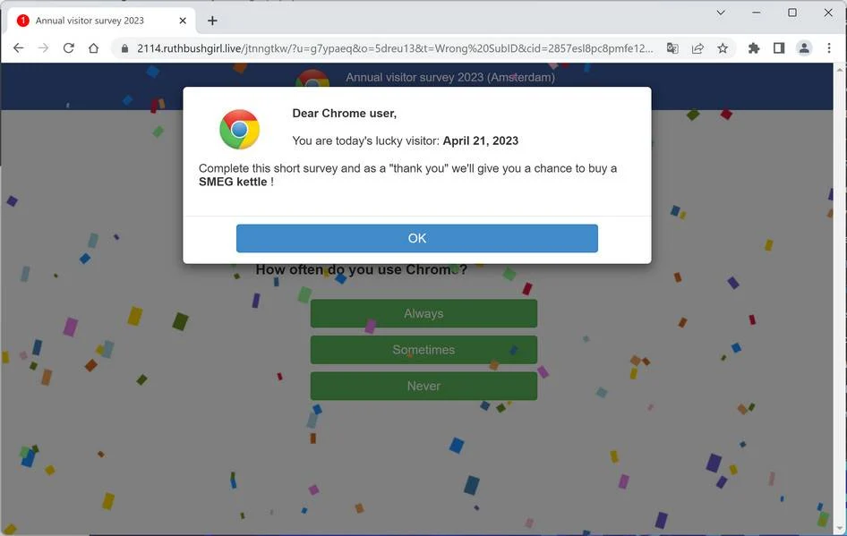 Screenshot of Ruthbushgirl.live Fake Survey