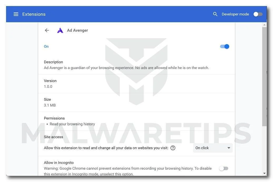 Remove Ad Avenger browser extension (Virus Removal Guide) 1 Image: Ad Avenger Chrome extension
