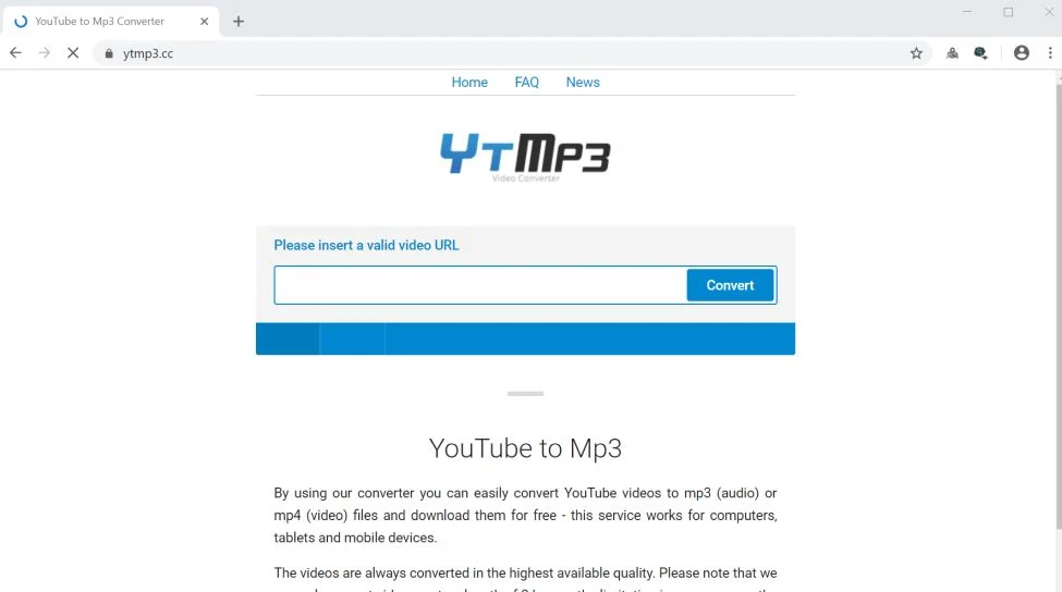 Image: Chrome browser is redirected to the Tq.Ytmp3.cc site