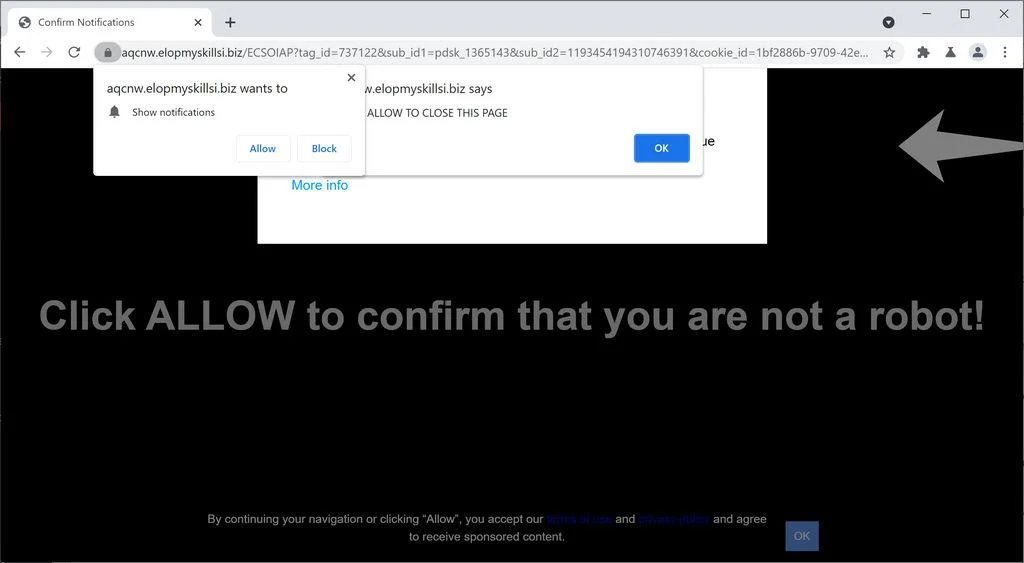 Remove Elopmyskillsi.biz pop-up ads (Virus Removal Guide) 1 Image: Chrome browser is redirected to Elopmyskillsi.biz
