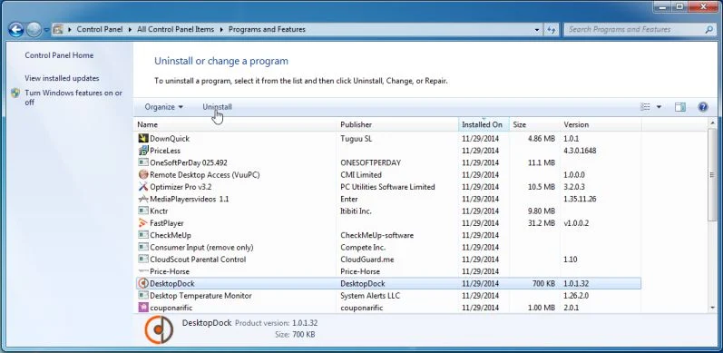 Remove Desktop Dock from Windows