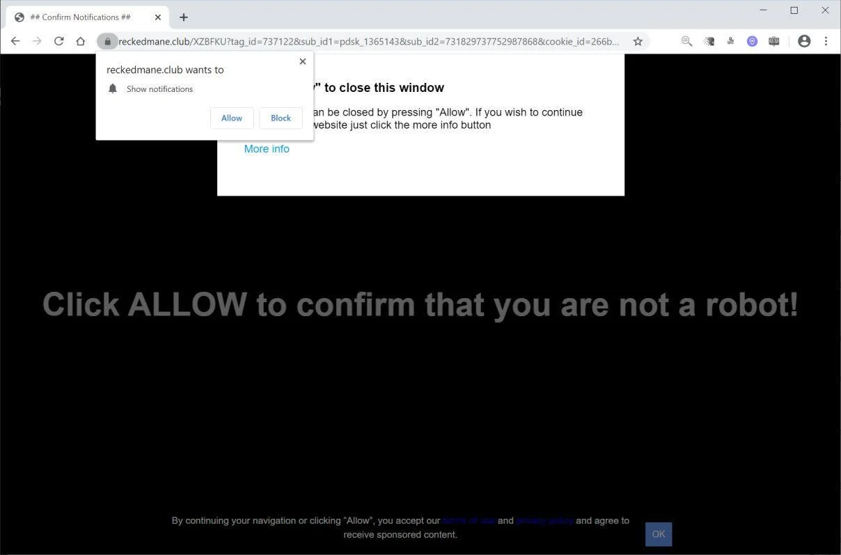 Remove Reckedmane.club pop-up ads (Virus Removal Guide) 1 Image: Chrome browser is redirected to Reckedmane.club