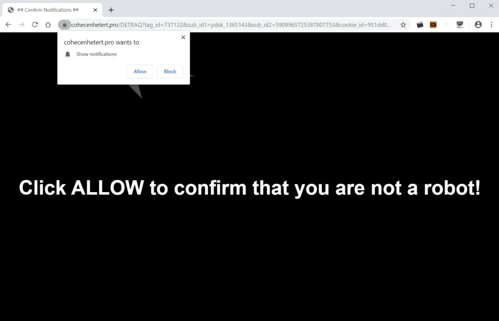 How to remove Cohecenhetert.pro pop-up ads (Virus Removal Guide) 1 Image: Chrome browser is redirected to Cohecenhetert.pro