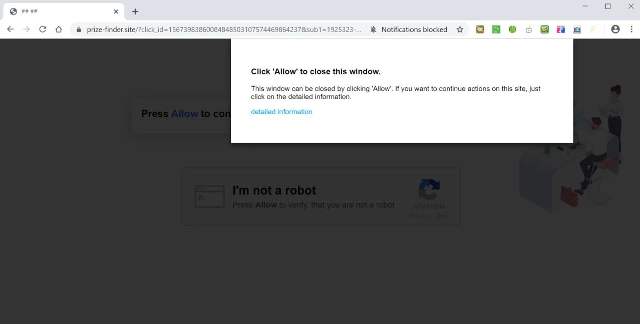 Image: Chrome browser is redirected to Prize-finder.site