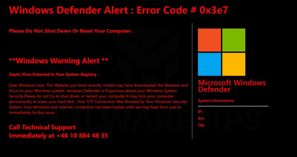 Remove "Zepto Virus Detected In Your System Registry" Pop-up Scam 1 Image: Zepto Virus Detected In Your System Registry Scam Virus