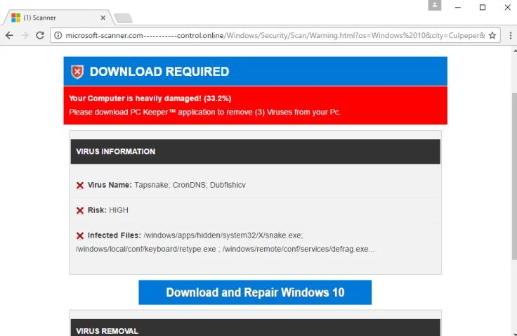 Your Computer is heavily damaged virus