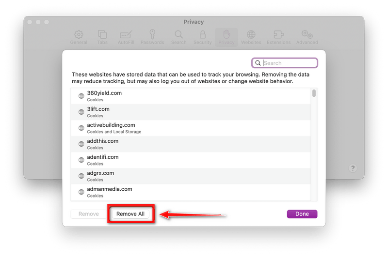 Click Remove All Website Data