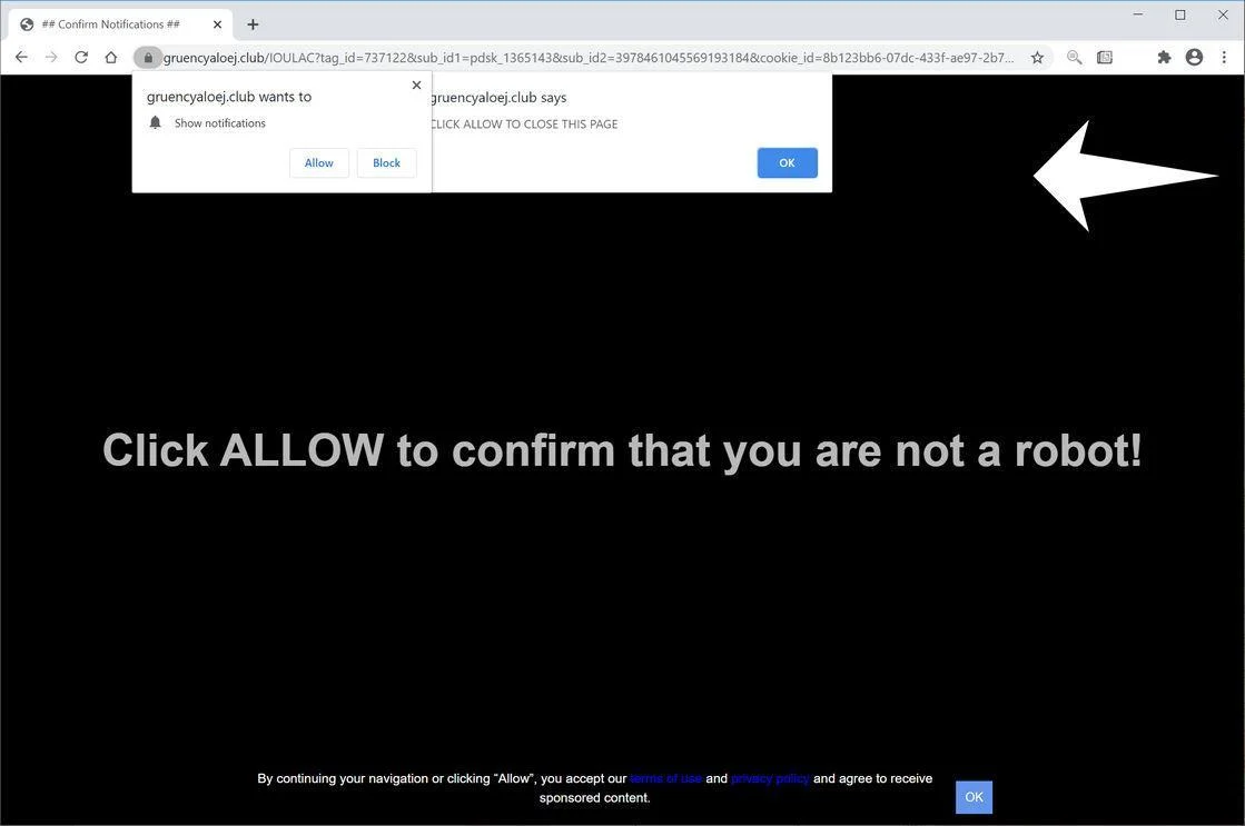 Remove Gruencyaloej.club pop-up ads (Virus Removal Guide) 1 Image: Chrome browser is redirected to Gruencyaloej.club