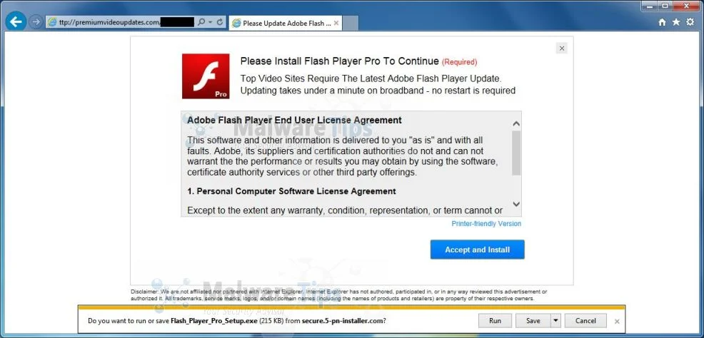 [Image: PremiumVideoUpdates.com pop-up virus]