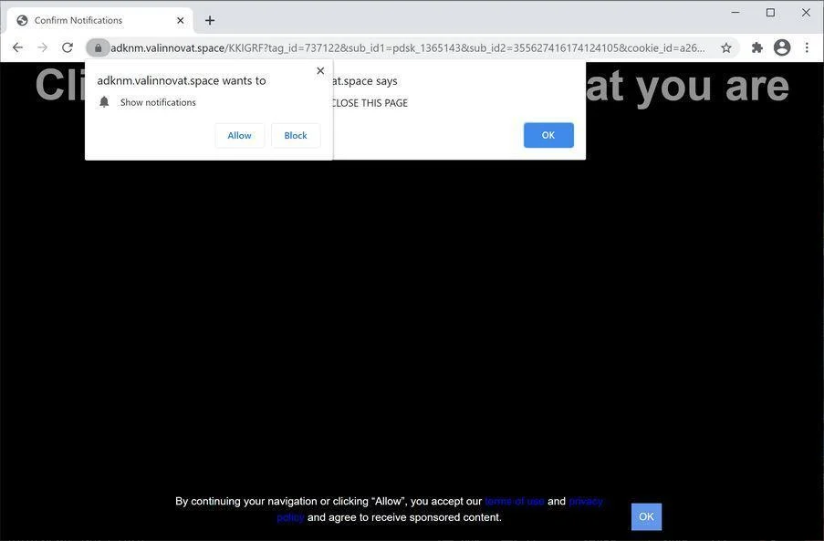Remove Valinnovat.space pop-up ads (Virus Removal Guide) 1 Image: Chrome browser is redirected to Valinnovat.space