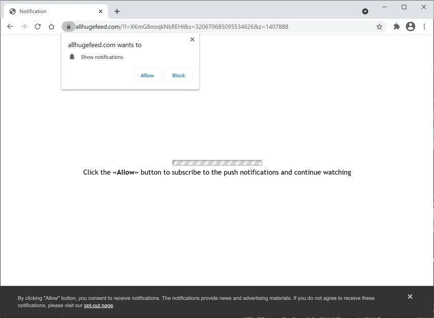 Remove Allhugefeed.com pop-up ads (Virus Removal Guide) 1 Image: Chrome browser is redirected to Allhugefeed.com