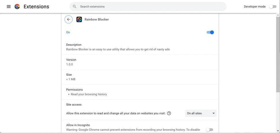 Image: Rainbow Blocker Chrome extension