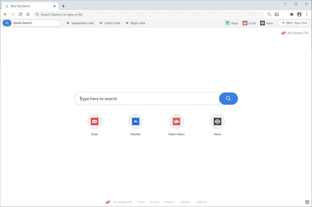 Image: Chrome browser is redirected to Search.hmysweepstab.com