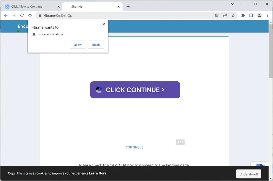 Image: Chrome browser is redirected to 4br.me