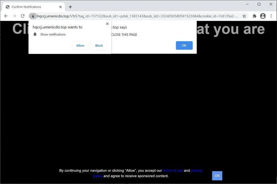 Remove Umenicdis.top pop-up ads (Virus Removal Guide) 1 Image: Chrome browser is redirected to Umenicdis.top
