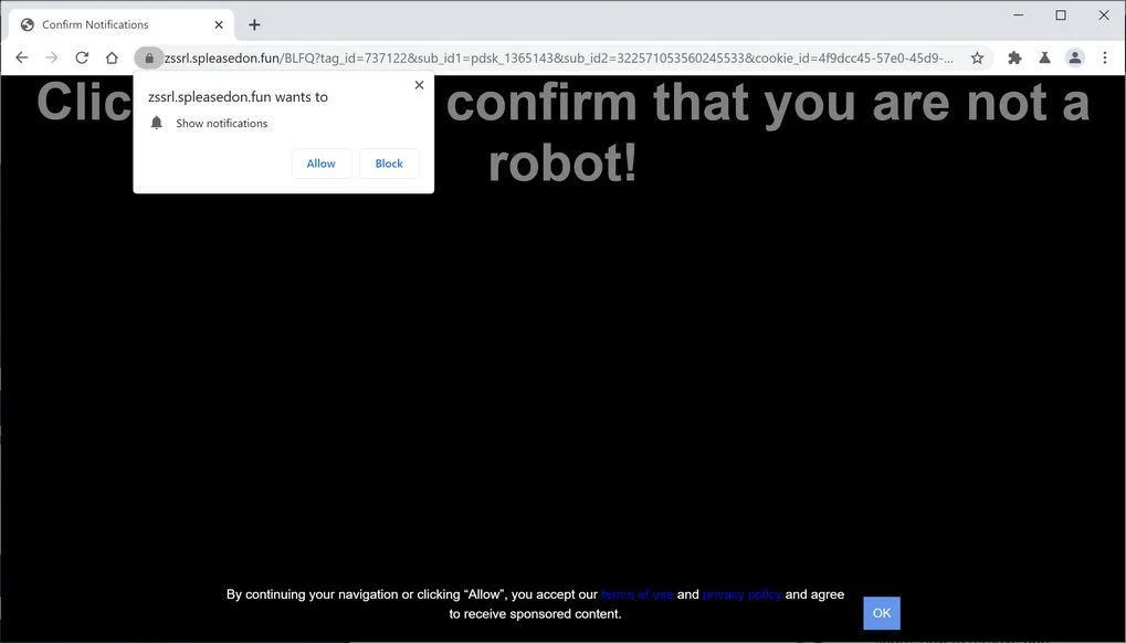Image: Chrome browser is redirected to Spleasedon.fun