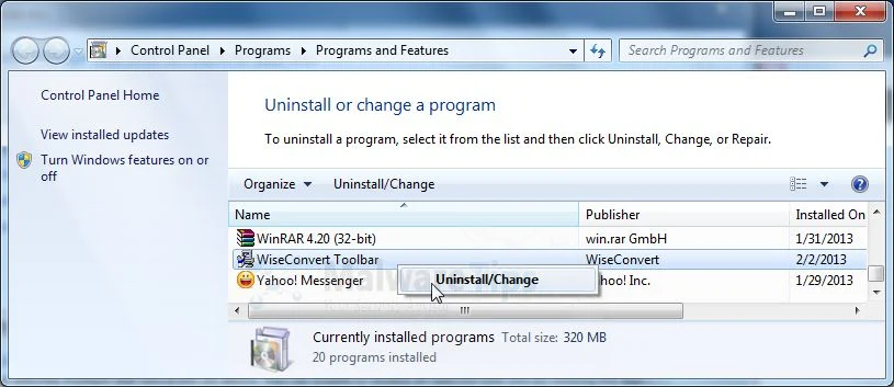 [Image: Uninstall WiseConvert Toolbar ]