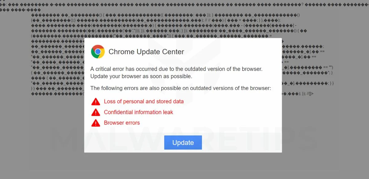 Image: Chrome browser is redirected to the Chrome Update Center fake update message