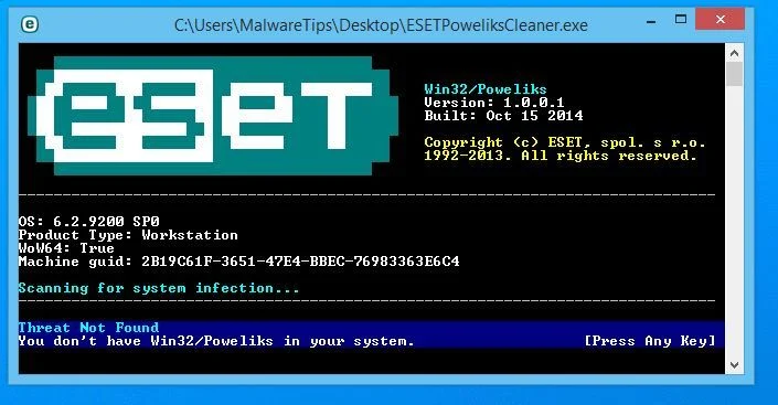 Scan your computer with ESET Poweliks Cleaner ESET Poweliks Cleaner Removal