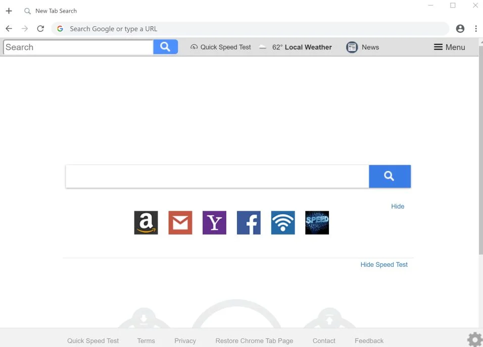 Quick Speed Test New Tab Search redirect