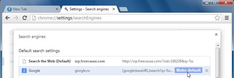 [Image: search.freecause.com Chrome redirect]