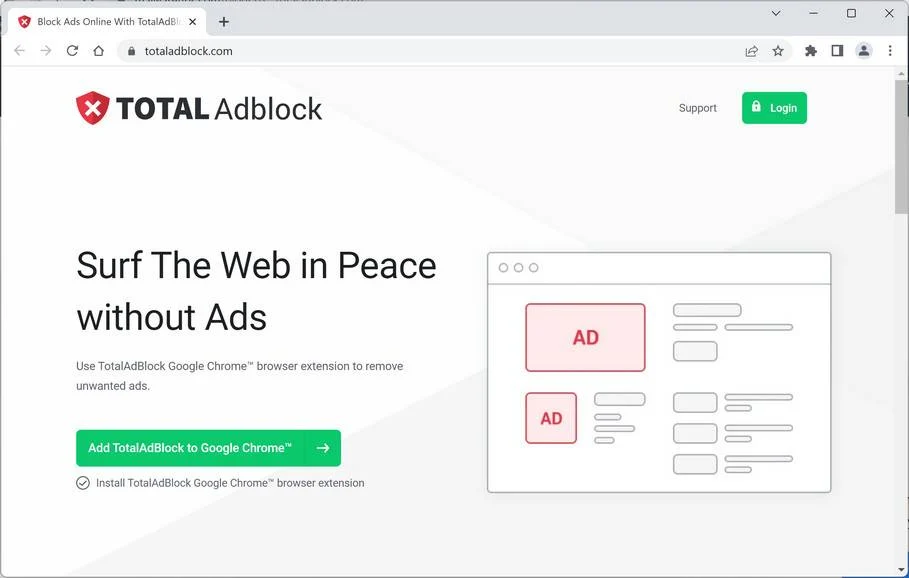 Image: Totaladblock.com browser redirect