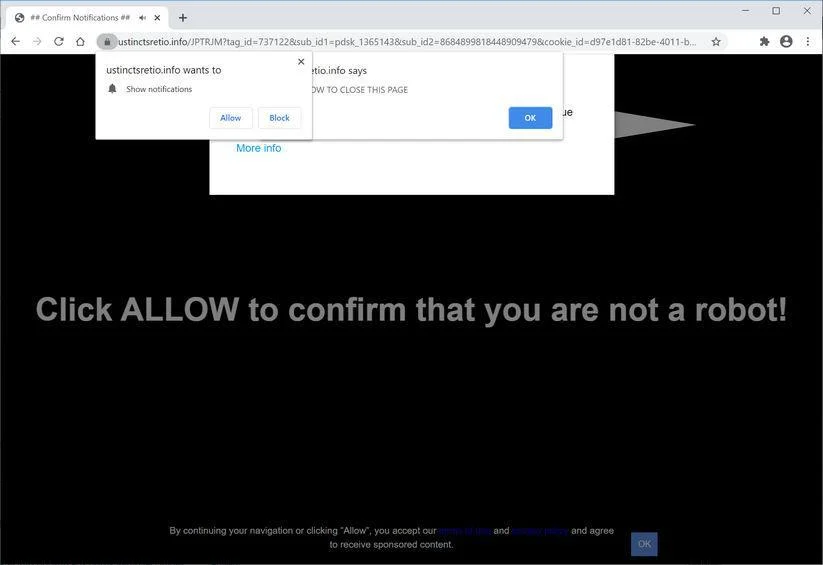 Remove Ustinctsretio.info pop-up ads (Virus Removal Guide) 1 Image: Chrome browser is redirected to Ustinctsretio.info