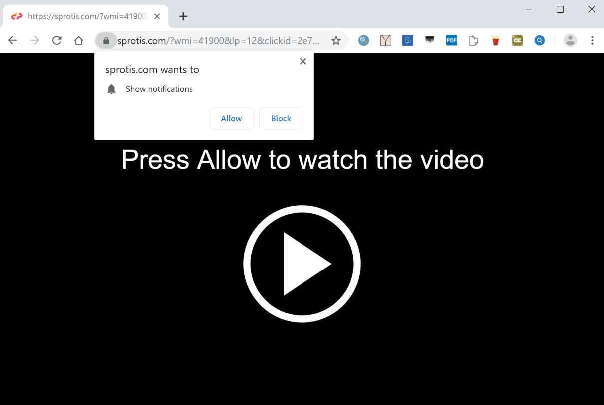 Image: Chrome browser is redirected to the Sprotis.com site