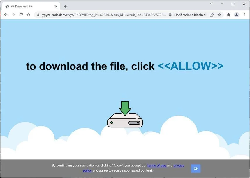 How to Remove Emicalcove.xyz Pop-up Ads (Virus Removal Guide) 1 Image: Chrome browser is redirected to Emicalcove.xyz