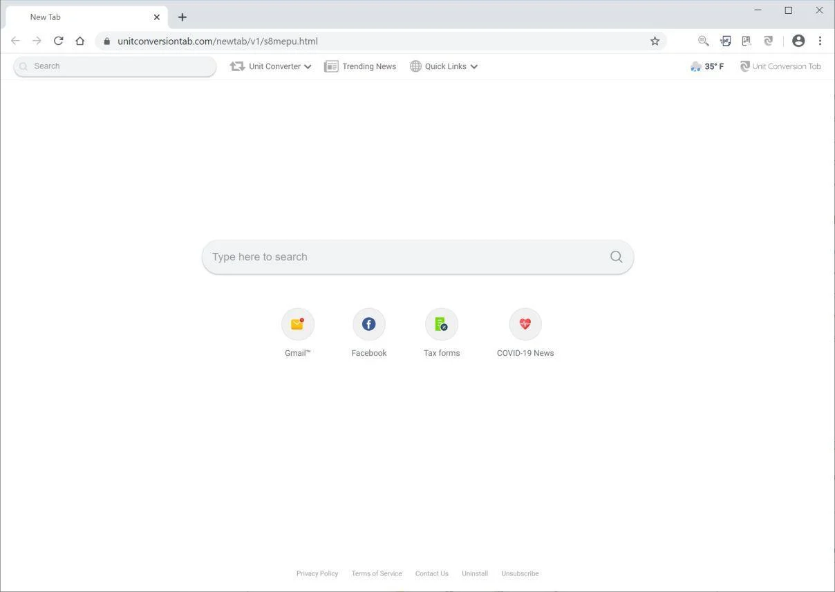 Image: Chrome browser is redirected to Unitconversiontab.com