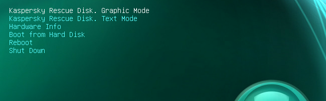 [Image: Kaspersky Rescue Disk Graphic Mode screen]