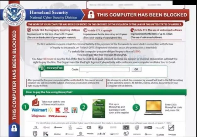 [Image: Homeland Security This computer has been blocked virus]
